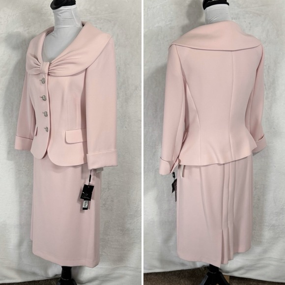 NEW Tahari ASL Blazer Skirt Suit Size 6 4 Bow Pleated Pale Pink Icon 2 Pc Set - Picture 4 of 16